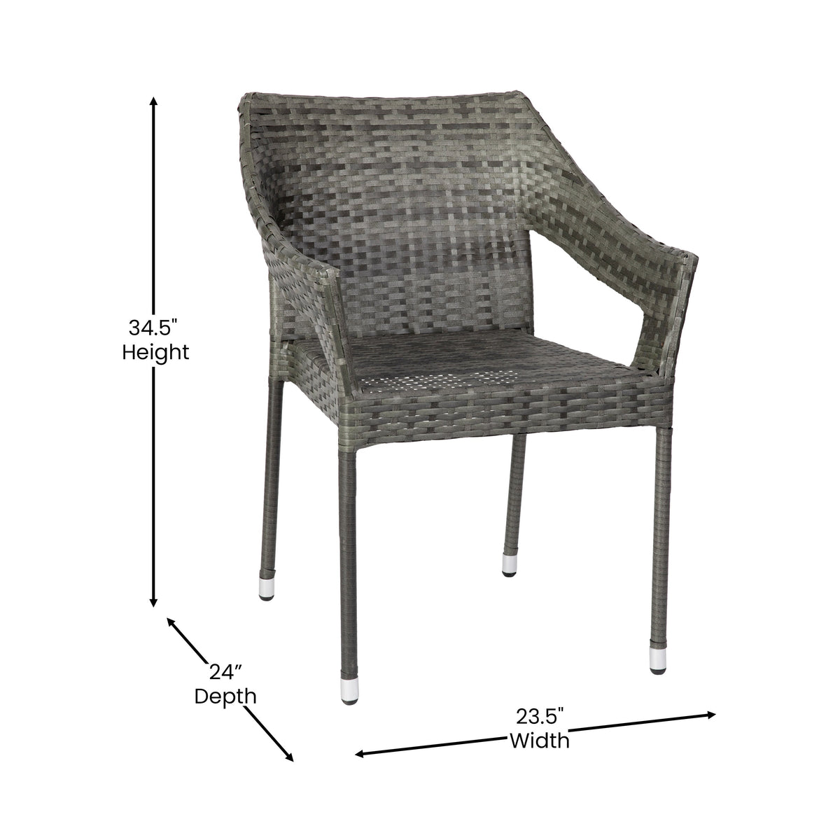 Gray |#| All Weather Commercial Grade PE Rattan Stacking Patio Chairs in Gray