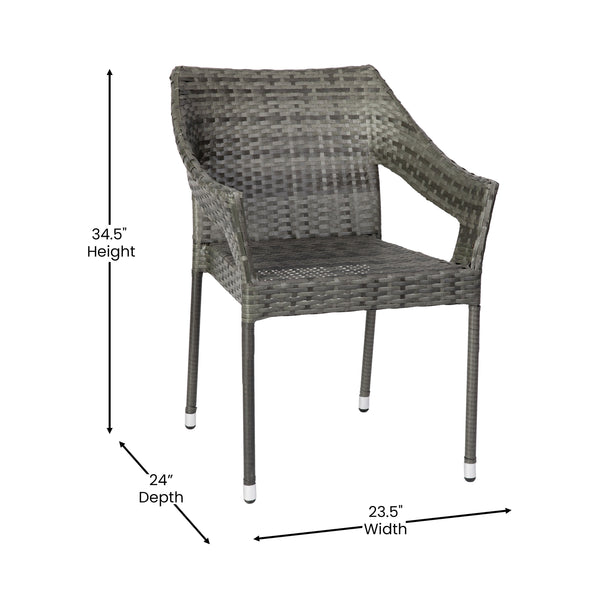 Gray |#| All Weather Commercial Grade PE Rattan Stacking Patio Chairs in Gray