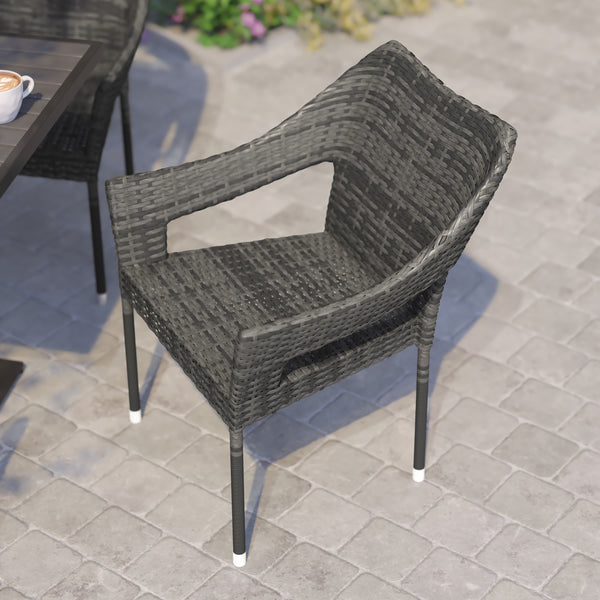Gray |#| All Weather Commercial Grade PE Rattan Stacking Patio Chairs in Gray