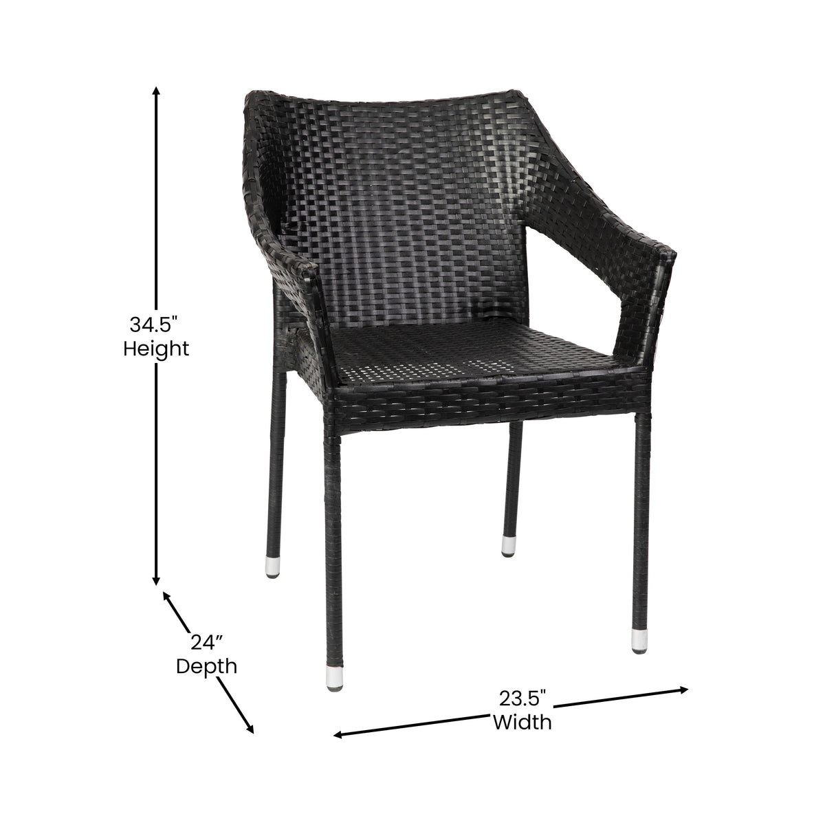 Black |#| All Weather Commercial Grade PE Rattan Stacking Patio Chairs in Black