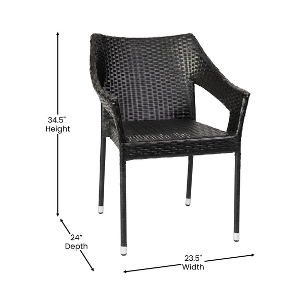 Black |#| All Weather Commercial Grade PE Rattan Stacking Patio Chairs in Black