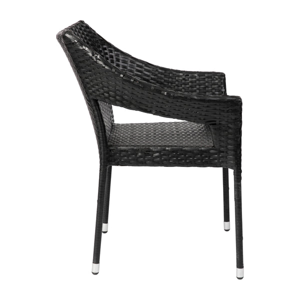 Black |#| All Weather Commercial Grade PE Rattan Stacking Patio Chairs in Black