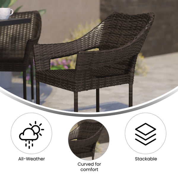 Espresso |#| All Weather Commercial Grade PE Rattan Stacking Patio Chairs in Espresso