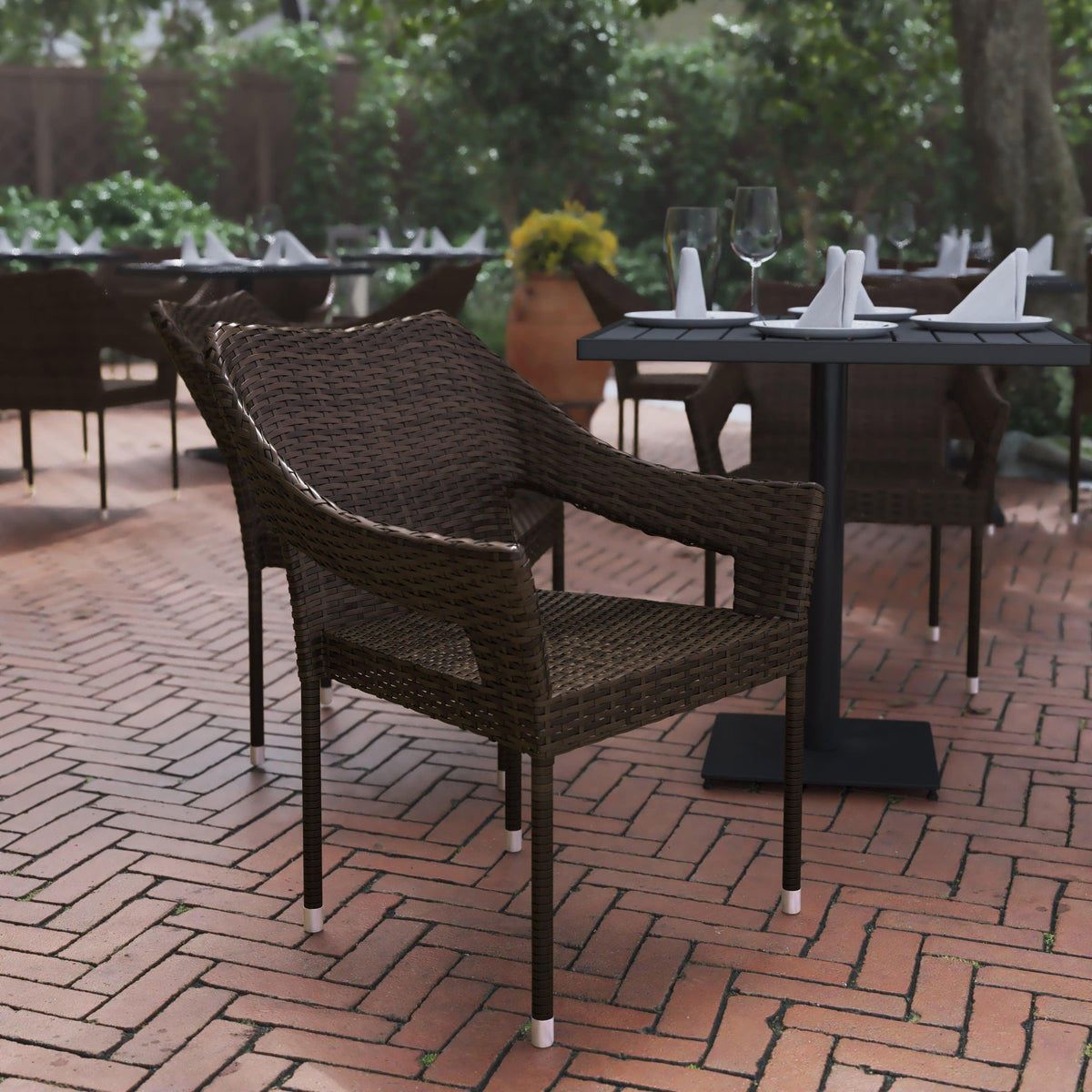Espresso |#| All Weather Commercial Grade PE Rattan Stacking Patio Chairs in Espresso
