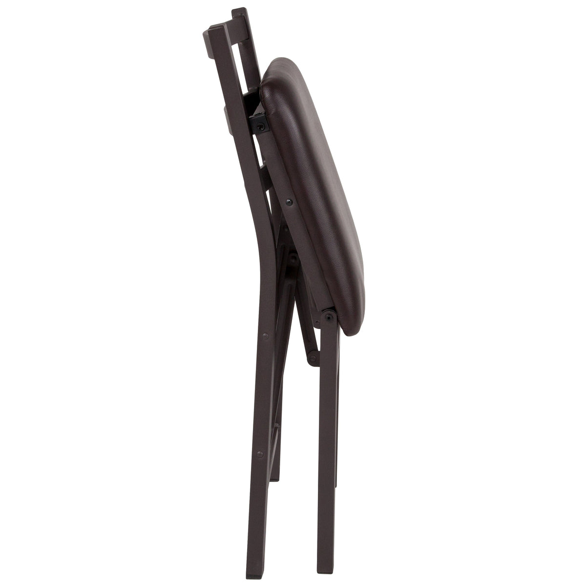 Brown Folding Ladder Back Metal Chair with Brown Vinyl Seat - Dining Furniture