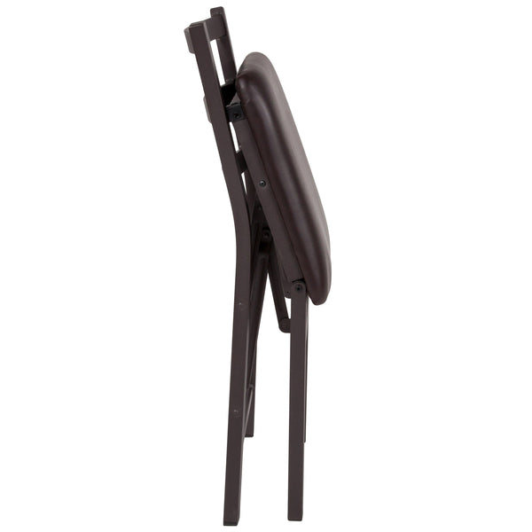 Brown Folding Ladder Back Metal Chair with Brown Vinyl Seat - Dining Furniture