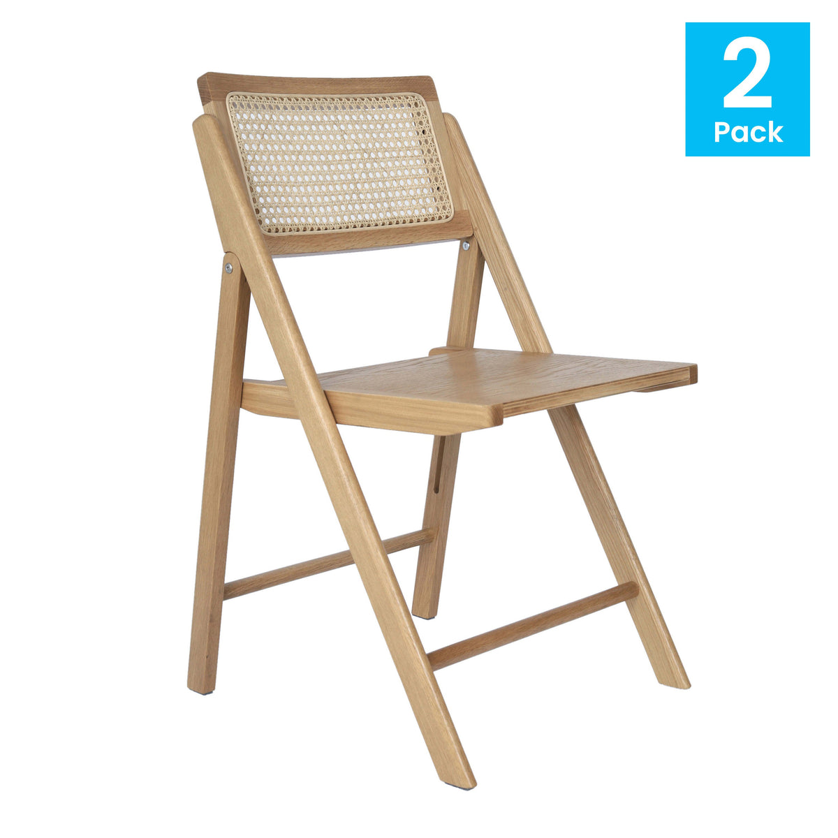 Natural |#| 2 Pack Commercial Cane Rattan Folding Chairs - Wood Backs and Seats - Natural