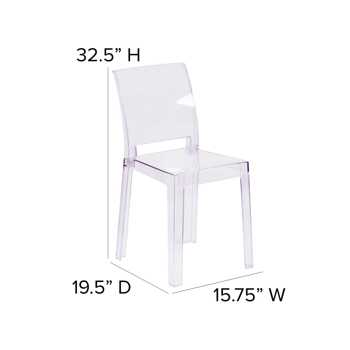 Ghost Chair with Square Back in Transparent Crystal - Wedding Chairs