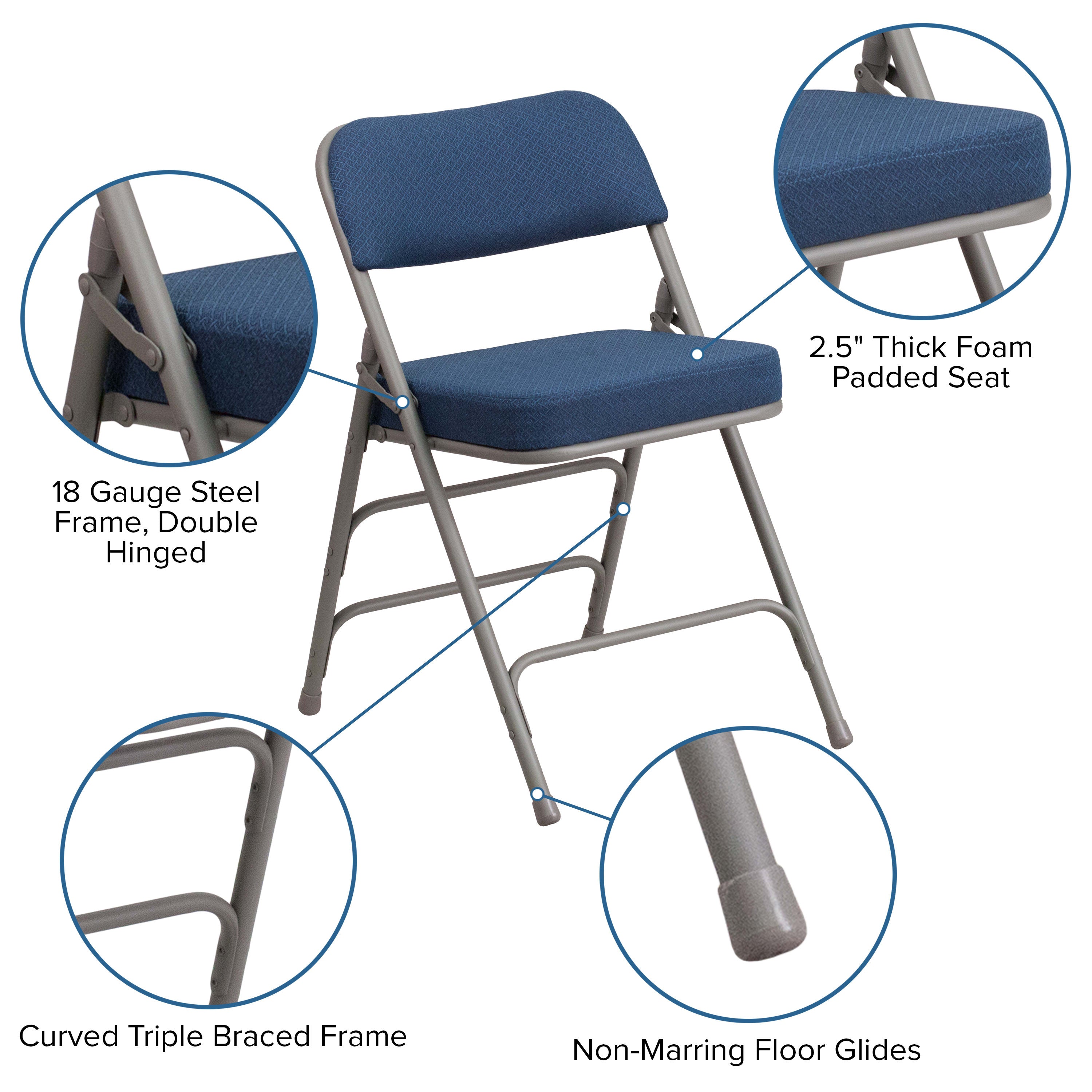 Flash furniture hercules series premium curved triple braced clearance & double hinged navy fabric metal folding chair