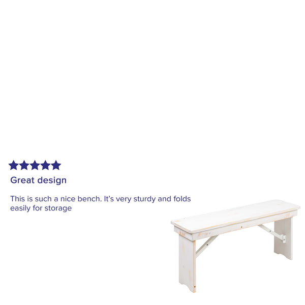 Antique Rustic White |#| 40" x 12" Antique Rustic White Solid Pine Folding Farm Bench - Portable Bench