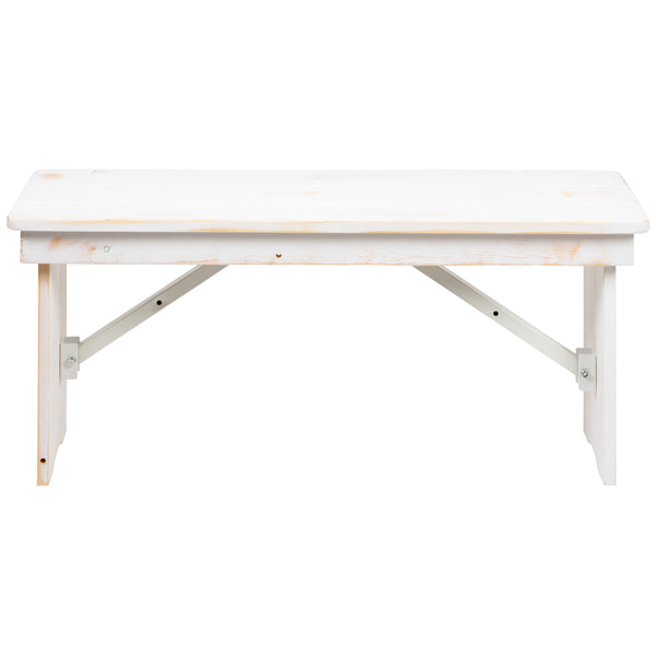 Antique Rustic White |#| 40" x 12" Antique Rustic White Solid Pine Folding Farm Bench - Portable Bench