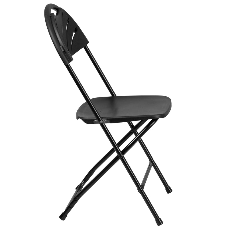 Flash Furniture Plastic Fan Back Folding Chair in Black