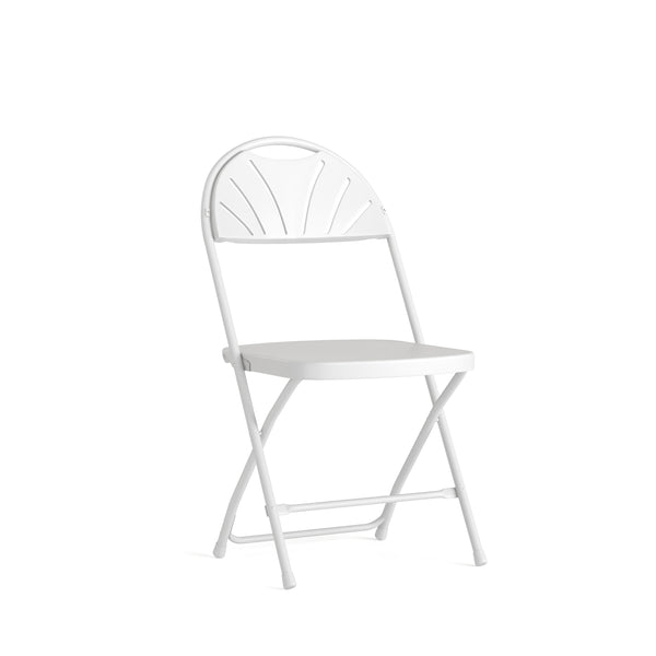 White |#| 650 lb. Capacity White Plastic Fan Back Folding Chair-Commercial & Event Chairs