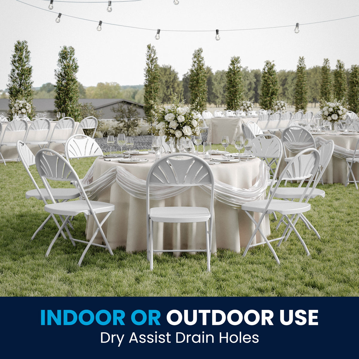 White |#| 650 lb. Capacity White Plastic Fan Back Folding Chair-Commercial & Event Chairs