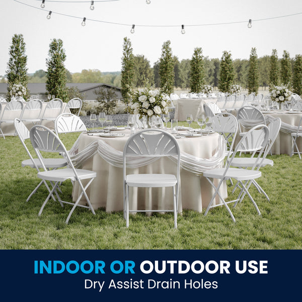 White |#| 650 lb. Capacity White Plastic Fan Back Folding Chair-Commercial & Event Chairs