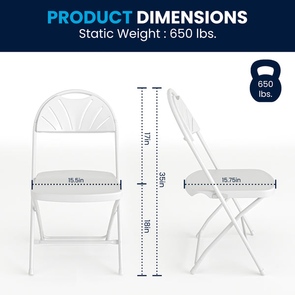 White |#| 650 lb. Capacity White Plastic Fan Back Folding Chair-Commercial & Event Chairs