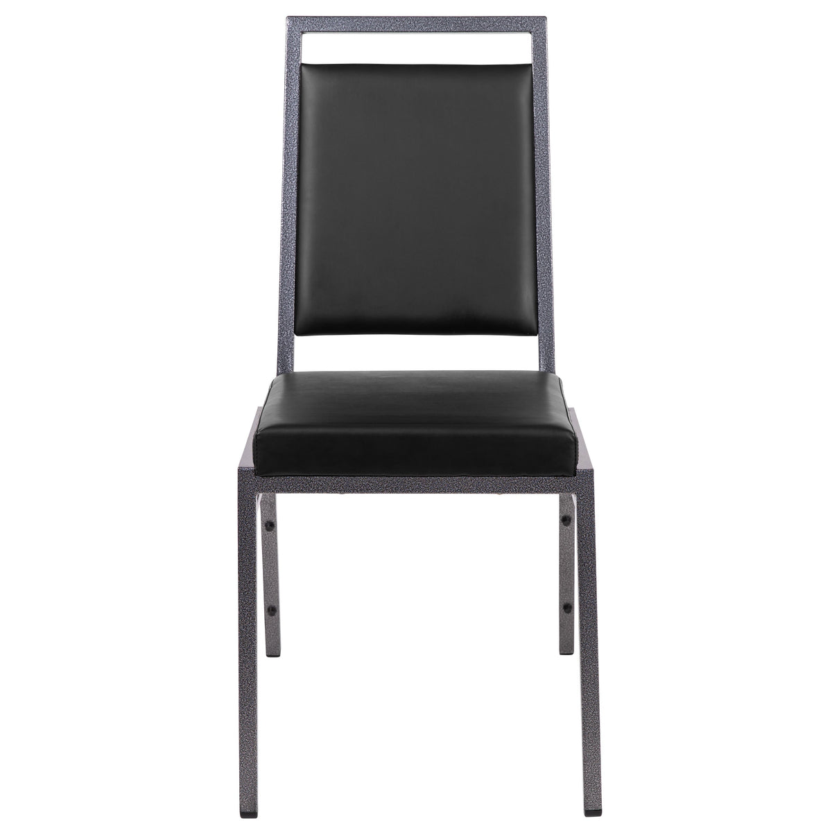 Black Vinyl/Silver Vein Frame |#| Square Back Banquet Stack Chair in Black Vinyl - Wedding Party Event Chair