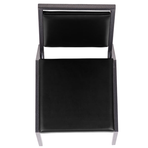 Black Vinyl/Silver Vein Frame |#| Square Back Banquet Stack Chair in Black Vinyl - Wedding Party Event Chair