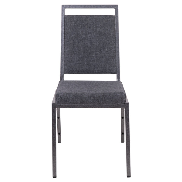 Dark Gray Fabric/Silver Vein Frame |#| Square Back Banquet Stack Chair in Dark Gray Fabric - Wedding Party Event Chair