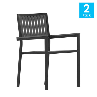 Harris Set of 2 Commercial Indoor/Outdoor Stacking Club Chairs with Poly Resin Slatted Backs and Seats