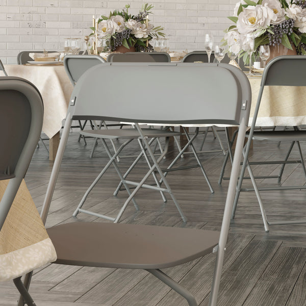 Gray |#| Spacious & Contoured Commercial Wide & Tall Gray Plastic Folding Chair