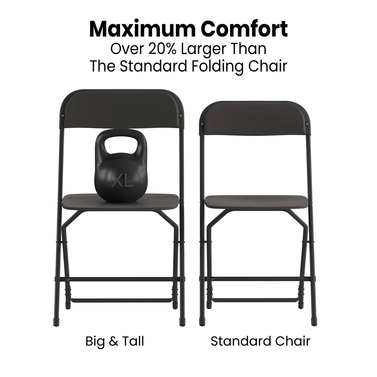 Black |#| Spacious & Contoured Commercial Wide & Tall Black Plastic Folding Chair