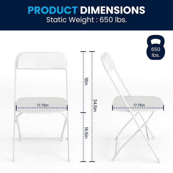 White |#| Spacious & Contoured Commercial Wide & Tall White Plastic Folding Chair