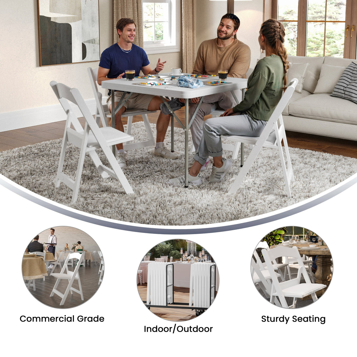 White |#| Folding Chair - White Resin - 800LB Weight Capacity - Vinyl Seat