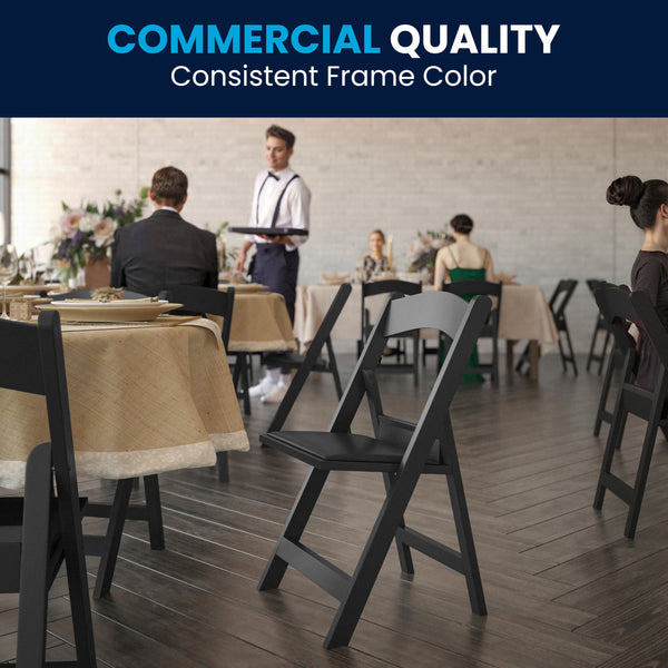 Black |#| Folding Chair - Black Resin - 800LB Weight Capacity - Vinyl Seat