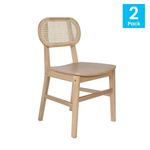 Natural |#| 2 Pack Commercial Cane Rattan Event Chairs - Wood Backs and Seats-Natural