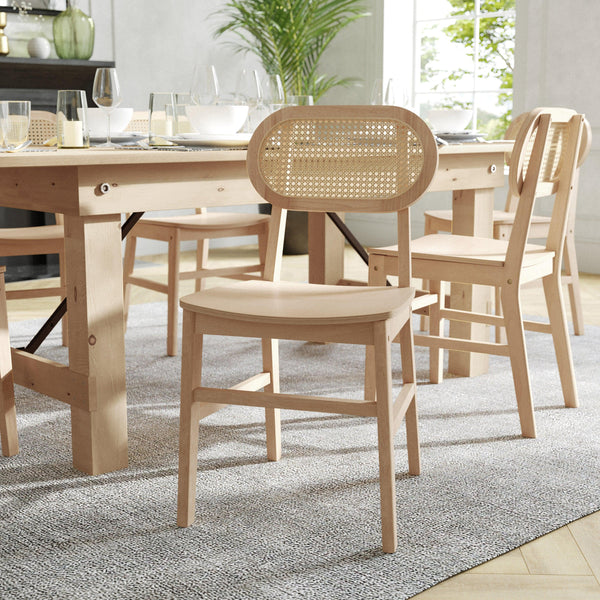 Natural |#| 2 Pack Commercial Cane Rattan Event Chairs - Wood Backs and Seats-Natural