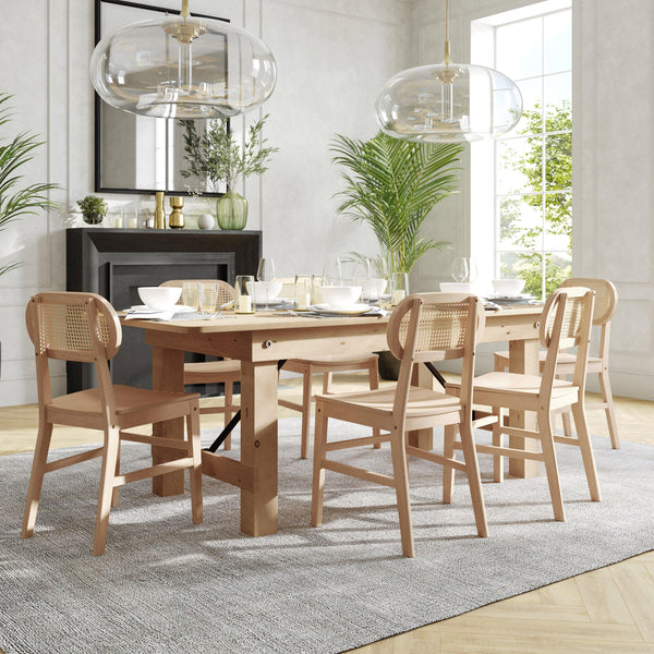 Natural |#| 2 Pack Commercial Cane Rattan Event Chairs - Wood Backs and Seats-Natural