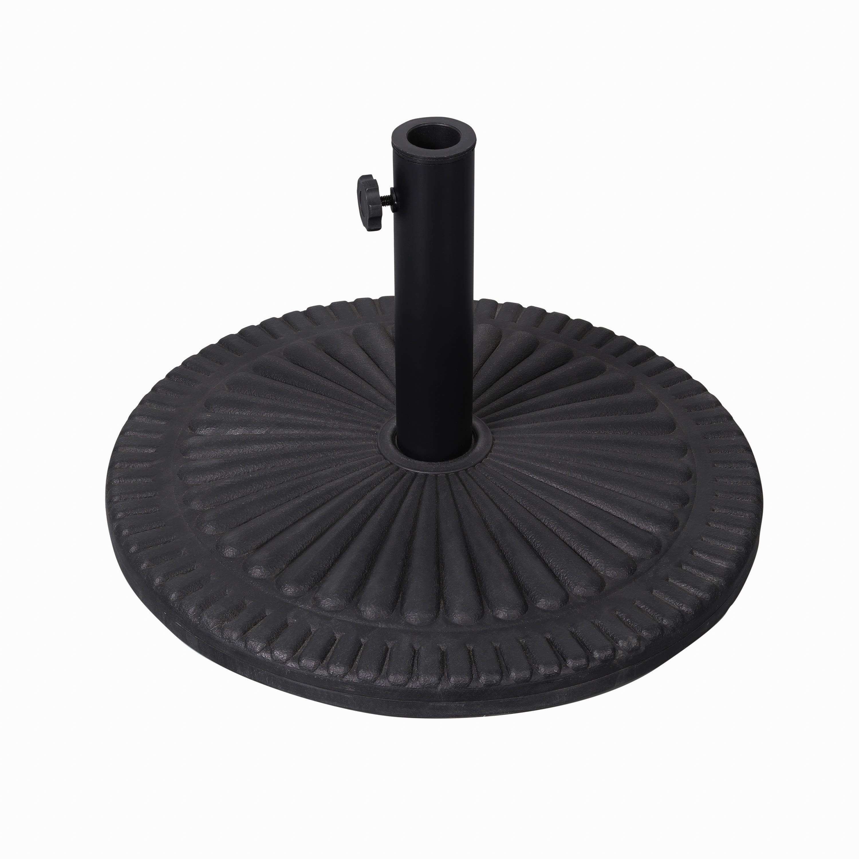 cement patio umbrella base Flash Furniture 19.25 in. Dia. Kona Universal Black Cement Patio Umbrella Base with Sunburst Patterned Weatherproof Plastic Polymer Coating