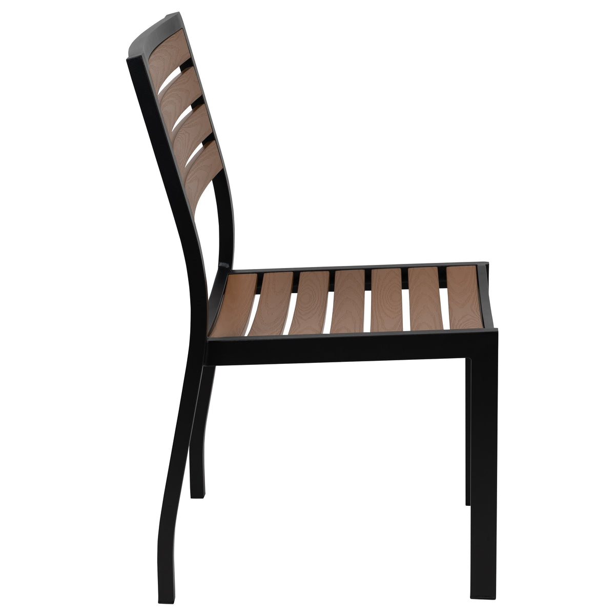 Black Indoor/Outdoor 35inch Square Faux Teak Table with 2 Club Chairs with Arms