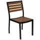 Black Indoor/Outdoor 35inch Square Faux Teak Table with 2 Club Chairs with Arms