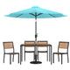 Teal |#| Faux Teak 30inch x 48inch Patio Table, 4 Chairs & Teal 9FT Patio Umbrella with Base
