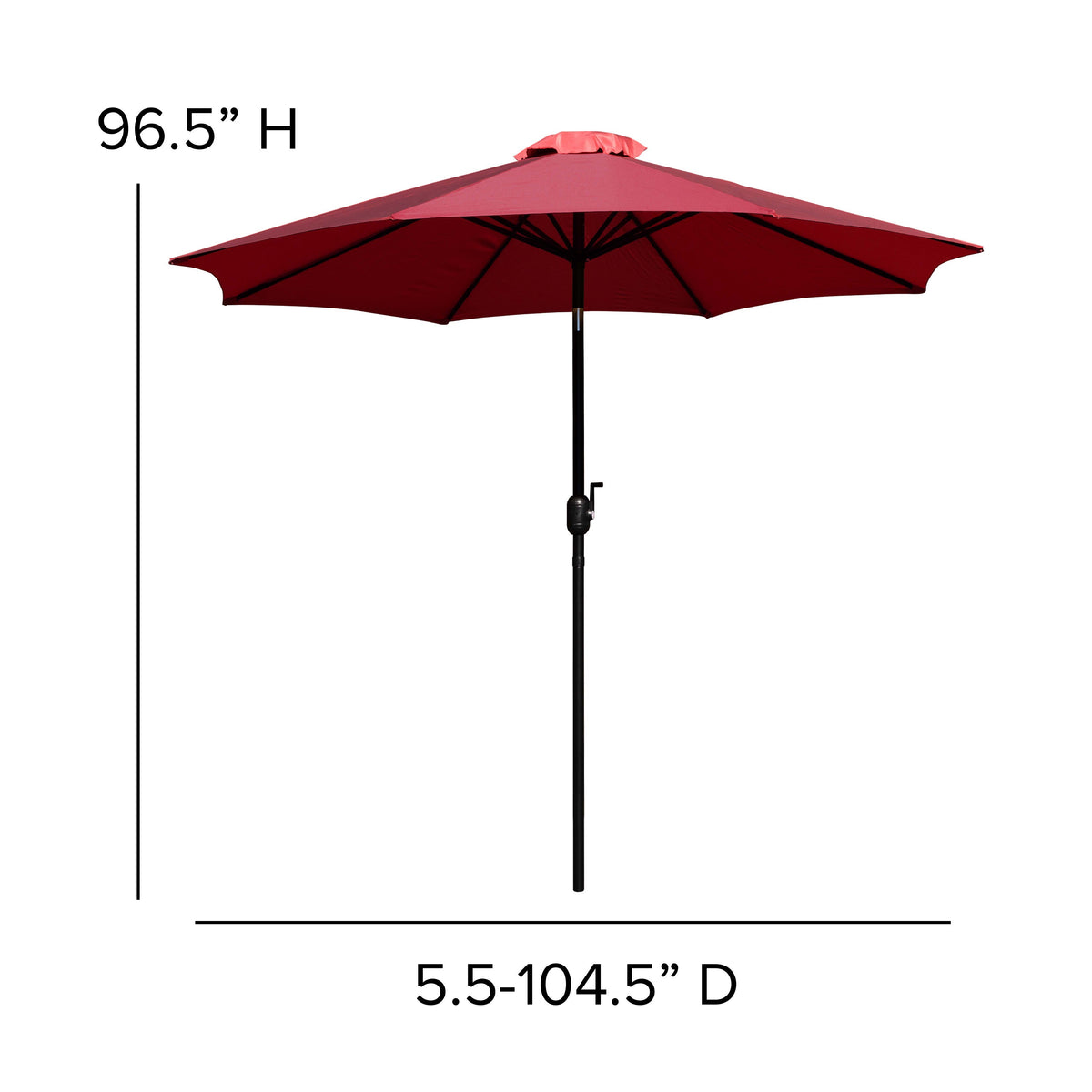Red |#| 30inch x 48inch Faux Teak Patio Table, 4 Chairs and Red 9FT Patio Umbrella with Base