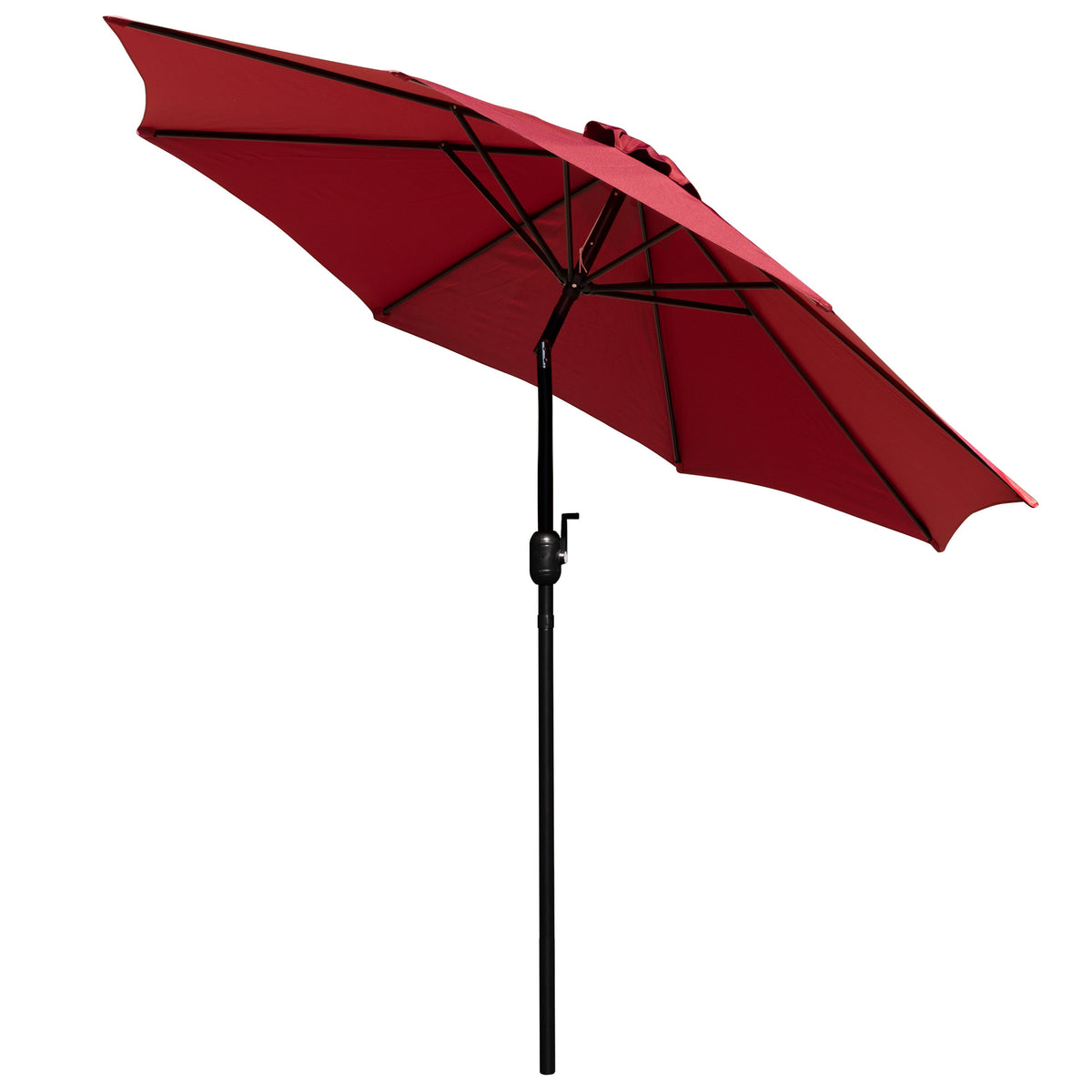 Red |#| 30inch x 48inch Faux Teak Patio Table, 4 Chairs and Red 9FT Patio Umbrella with Base