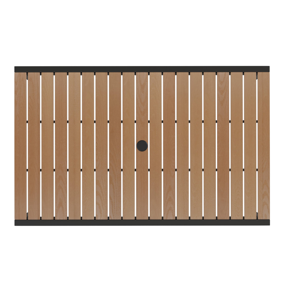 Red |#| 30inch x 48inch Faux Teak Patio Table, 4 Chairs and Red 9FT Patio Umbrella with Base