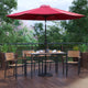 Red |#| 30inch x 48inch Faux Teak Patio Table, 4 Chairs and Red 9FT Patio Umbrella with Base
