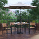 Gray |#| 30inch x 48inch Faux Teak Patio Table, 4 Chairs and Gray 9FT Patio Umbrella with Base