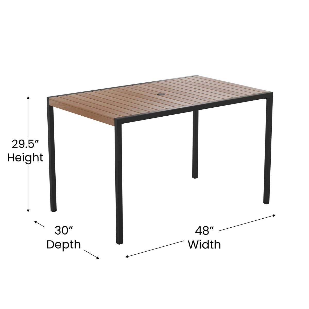 Gray |#| 30inch x 48inch Faux Teak Patio Table, 4 Chairs and Gray 9FT Patio Umbrella with Base