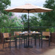 Tan |#| 30inch x 48inch Faux Teak Patio Table, 4 Chairs and Tan 9FT Patio Umbrella with Base