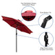 Red |#| 30inch x 48inch Faux Teak Patio Table, 4 Chairs and Red 9FT Patio Umbrella with Base