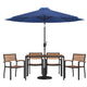 Navy |#| 30inch x 48inch Faux Teak Patio Table, 4 Chairs and Navy 9FT Patio Umbrella with Base