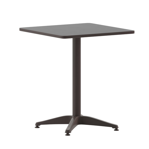 Black |#| Modern 23.5" Square Glass Framed Glass Table with 2 Black Slat Back Chairs