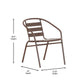 Bronze |#| Modern 23.5" Square Glass Framed Glass Table with 2 Bronze Slat Back Chairs