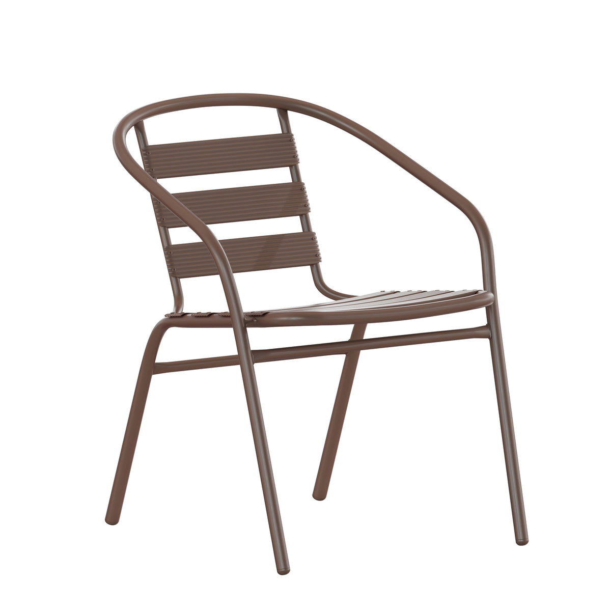 Bronze |#| Modern 23.5" Square Glass Framed Glass Table with 2 Bronze Slat Back Chairs