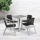 Black |#| 23.5inch Square Aluminum Indoor-Outdoor Table Set with 4 Black Rattan Chairs