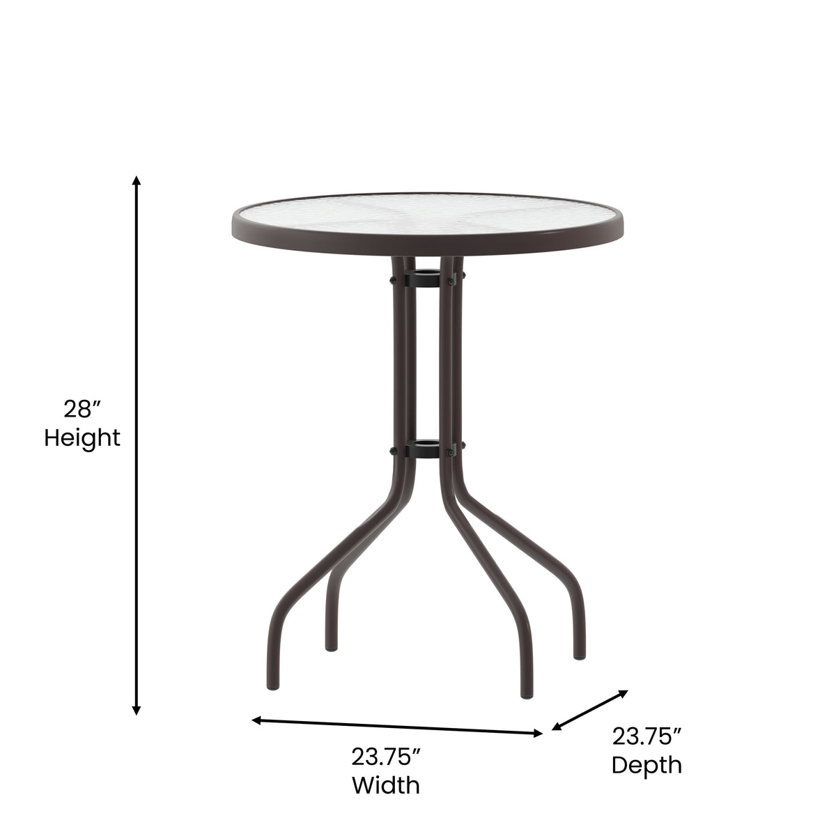 Bronze |#| Modern 23.75inch Round Glass Framed Glass Table with 2 Bronze Slat Back Chairs